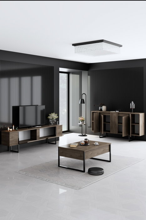 Hanah Home Conjunto Muebles Salón Nogal Negro - Consola 160cm, Soporte TV 180cm, Mesa Centro 90cm
